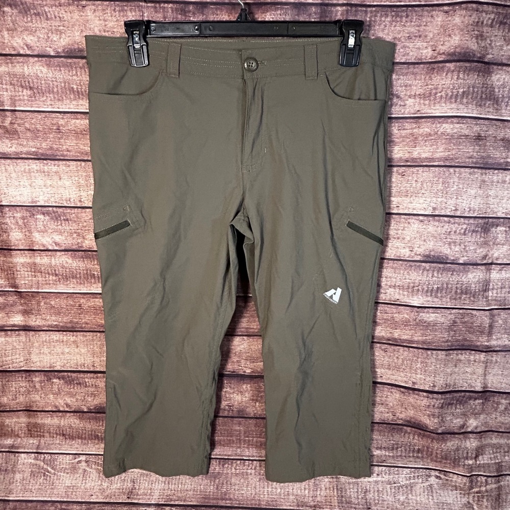 Eddie Bauer First Ascent Women 14 Olive Green Guide Cropped Hiking Pants Stretch